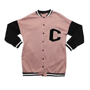 Gomorn Womens XL Pink Black Varsity Jacket Letter C Button Fleece Lined
